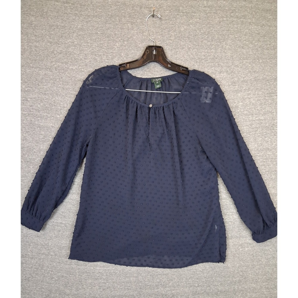J Crew Womens Shirt XS Blue Decal Long Sleeve‎ Preppy Academy Classic
